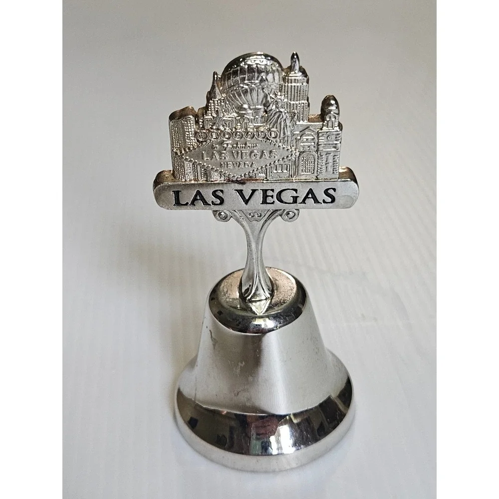 Vintage Las Vegas Skyline‎ Souvenir Bell Silver Tone Metal Collectible travel